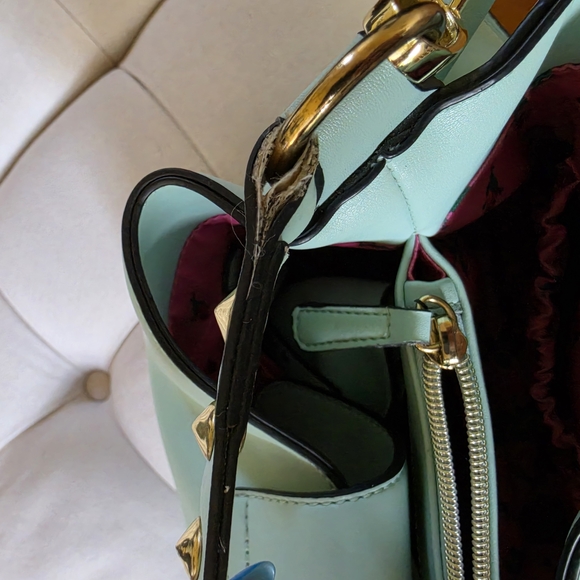 Betsey Johnson Mint Green Bow Studded Bucket Shoulder Bag - Picture 7 of 8